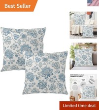 18x18 Vintage Floral Blue Chinoiserie Pillow Covers - Cotton Linen Set of 2