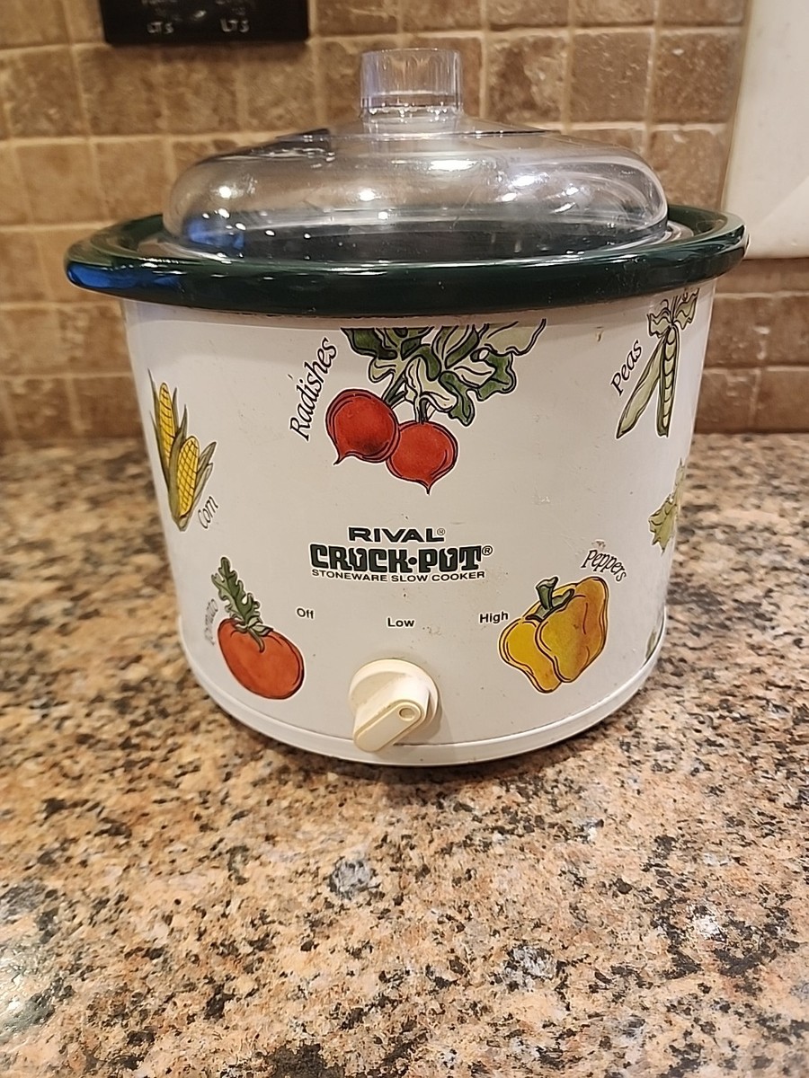 VINTAGE! Rival Crock Pot Model 3120 2.5 Qt Vegetable Pattern Open