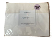 Set lenzuola Notte Stellata~Italia~raso di cotone~regina~bianco con dettaglio jacquard avorio
