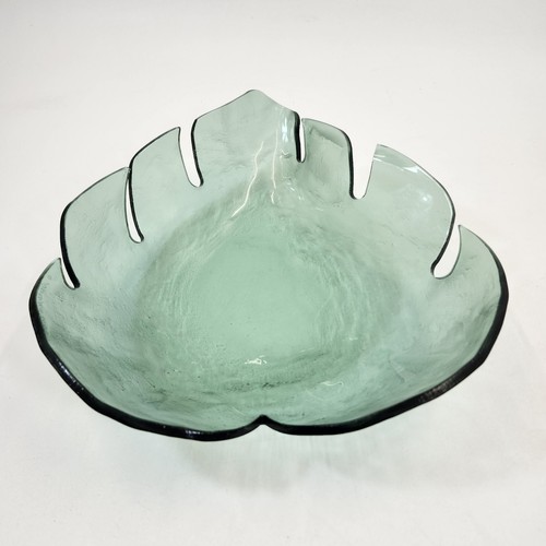 Annie Glass Signed Large Leaf Bowl Art USA L300GR Sculpture Platter Centerpiece - Picture 7 of 12