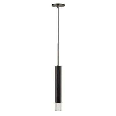 Benjara Hexagonal Metal Frame Single LED Light Pendant with Glass Diffuser-Black