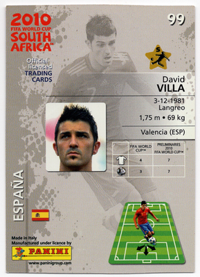 99 David Villa (Spain) Panini FIFA World Cup South Africa 2010