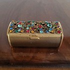 Vintage jeweled Lipstick / Cigarette case Brass Beautiful 3