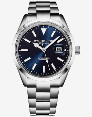 Stührling Datemaster Quartz Stainless Steel Watch Blue Dial 100M Date