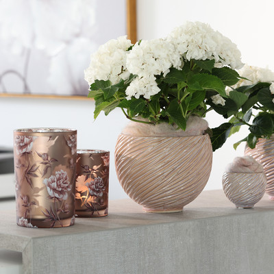 Keramik-Pflanzschale Creme-Rosa Deko-Topf Ø15cm 2er Set