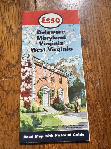 1950 Esso Map DE MD VA WV Pictorial Educational Adorable Vintage Standard Oil