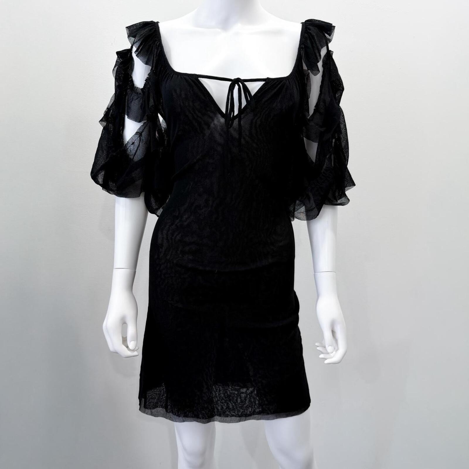 Jean Paul Gaultier Soleil black mesh mini dress with ruffled