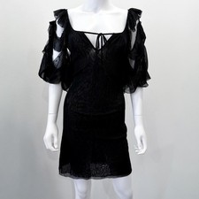 Jean Paul Gaultier Soleil black mesh mini dress with ruffled cutout sleeves - L