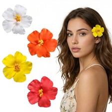 4 Pcs Hawaiian Flower Hair Clips Plumeria Hibiscus Hairclip for Beach Party