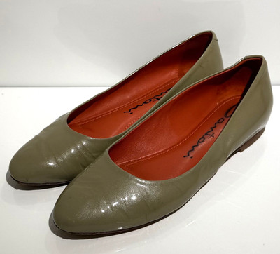 Edle Designer Santoni Ballerinas Halb Schuhe Damen Gr. 37,5 Khaki Grün Oliv Grün