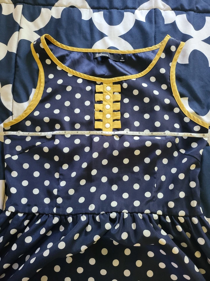 Dear Creatures Polka Dot Dress Medium Women's Navy Yellow Sleeveless Foto 3 de 4