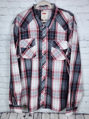 Levis Pearl Snap Shirt Mens Sz 3XL Long Sleeve Plaid Multi-Color Top 