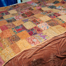 Multicolor Patchwork Quilted Quilt Throw Blanket 50 x 60 in Cotton/Poly