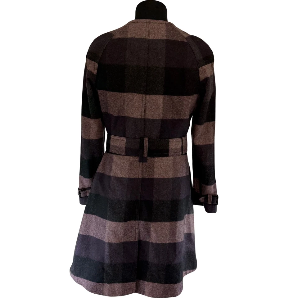 Abrigo Ted Baker Mezcla Lana Patrón Cuadros Cinturón Púrpura Talla 4 Foto 3 de 4