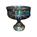 Vintage Indiana Iridescent Carnival Glass Pedestal Candy Dish Compote Bowl