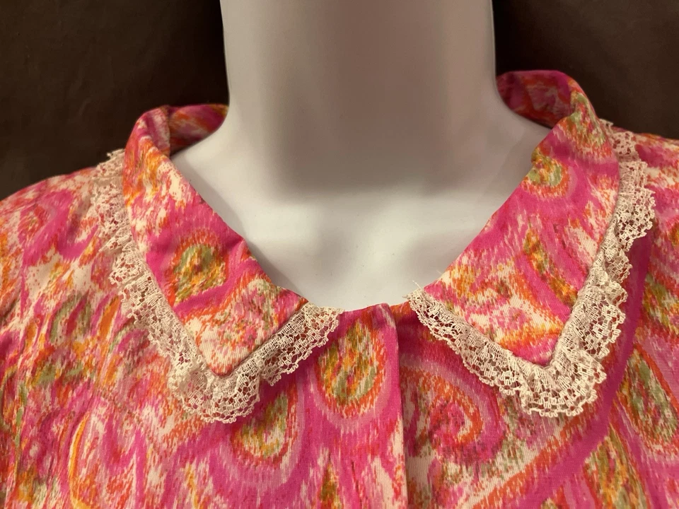 Vestido Babydoll Hippie Acuarela Psicodélica Rosa Hecho a Mano Años 60 De Colección M/L Foto 4 de 4