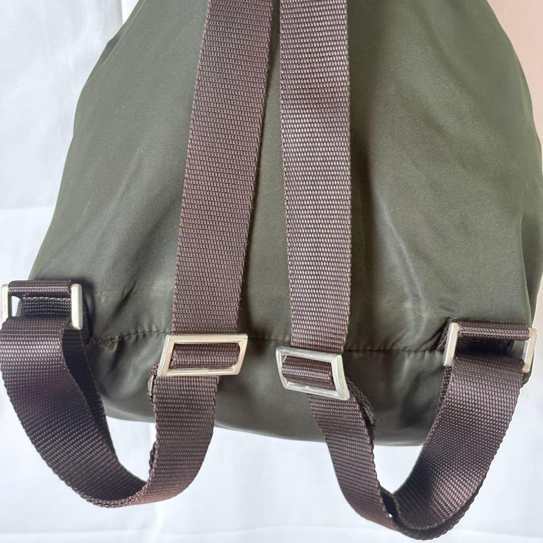 PRADA Nylon Leather Backpack Khaki Green Triangle Plate with Storage Bag Stains thumbnail 7