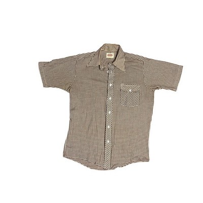 Vintage 70s Bread Brand Shirt Sz L Work Western Brown Checkered USA 1970s VTG