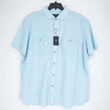Cremieux Men's Short-Sleeve Shirt XXL Blue Solid 100% Cotton NWT