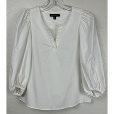 Banana Republic White 3/4 Puff Sleeve Split Neck Blouse Top XS 0741