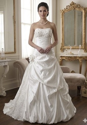 Strapless Satin Wedding Dress Size 16 Corset Back Pick Up Skirt By Sky Vogue