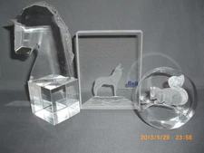 3 Fantastic Handcrafted Lucite Acrylic Clear Carved & Sculpted Paperweights