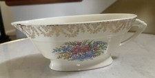 Vintage Made In USA China Floral w/ 22 kt Gold Gravy Boat Cream Color Excellent
