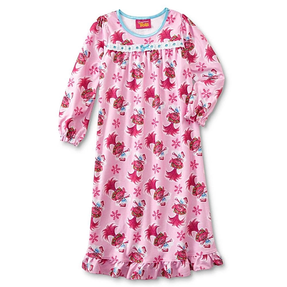 Trolls Poppy Girls Size 8 10 Large Pink Nightgown Pajamas Winter Flannel NEW NWT