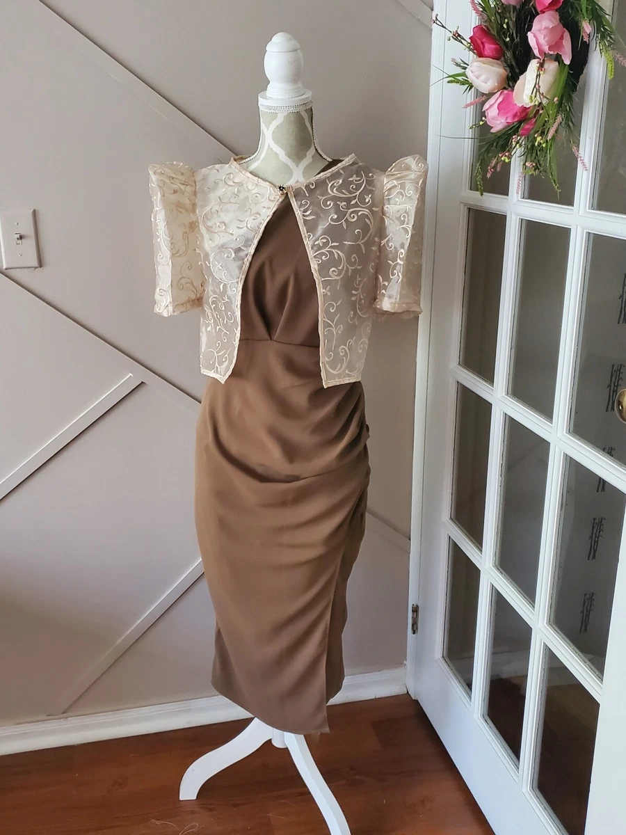 Modern Terno Filipiniana Dress 2pc Set With Embroidered Bolero