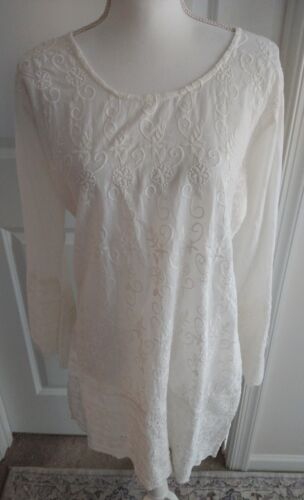 ANA-K ANANDAS Tunic Top 100% Cotton White Lacy Design Size M Beachy Boho