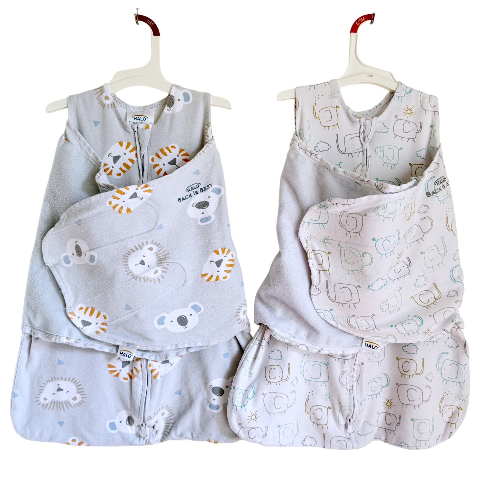 2 Pack Halo Baby Swaddle Bundle Newborn Sleepsack Lion & Elephant Print NB-image