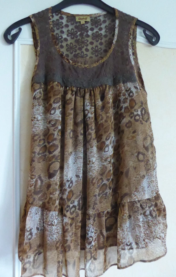 Tunique sans manche à motifs marron Charbell Taille L - Photo 1/3