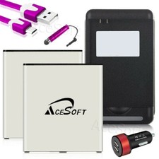 2x 3700mAh Battery Car Home Charger Sync Cable Stylus f Samsung Galaxy J3 J320V