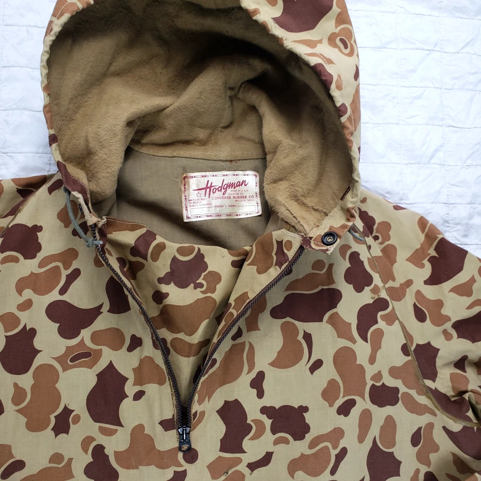 Pullover Parka Capucha Caza Vintage Años 60 Hodgman Converse Para Hombres 1/4 Cremallera Camuflaje Foto 3 de 4