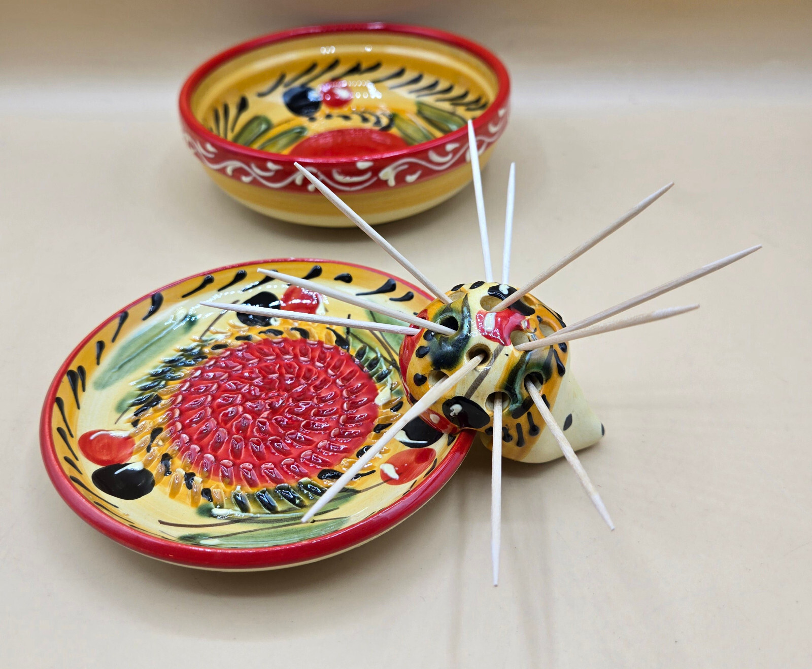 3pc Eleboraclon Artesanal Garlic Grater Zester Handmade & Painted Spain, EUC