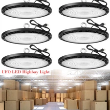 6-Pack LED High Bay Light, 300W, UFO Design, US Cable for Warehouses & Workshops