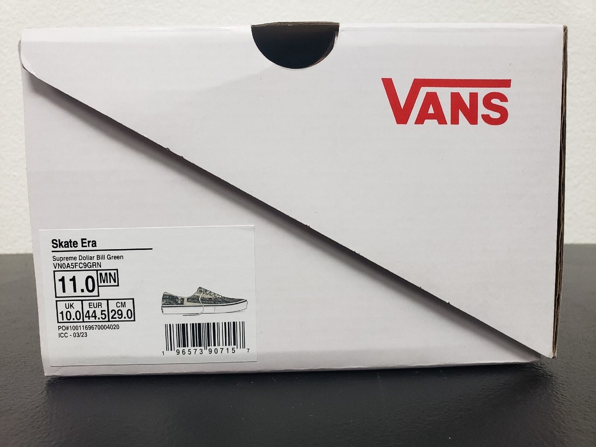Vans Supreme Dollar Bill Skate Era Green VN0A5FC9GRN Men's Size 11
