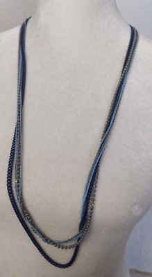 Esbe Silver Tone Chain Blue Beaded Necklace Jewelry 32'' Long