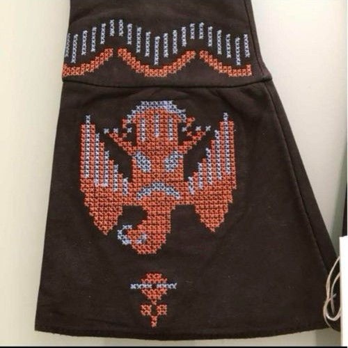 Vivienne Westwood Sheepskin Brown Lather Long Gloves Cross Stitch Embroidery New - Picture 2 of 8