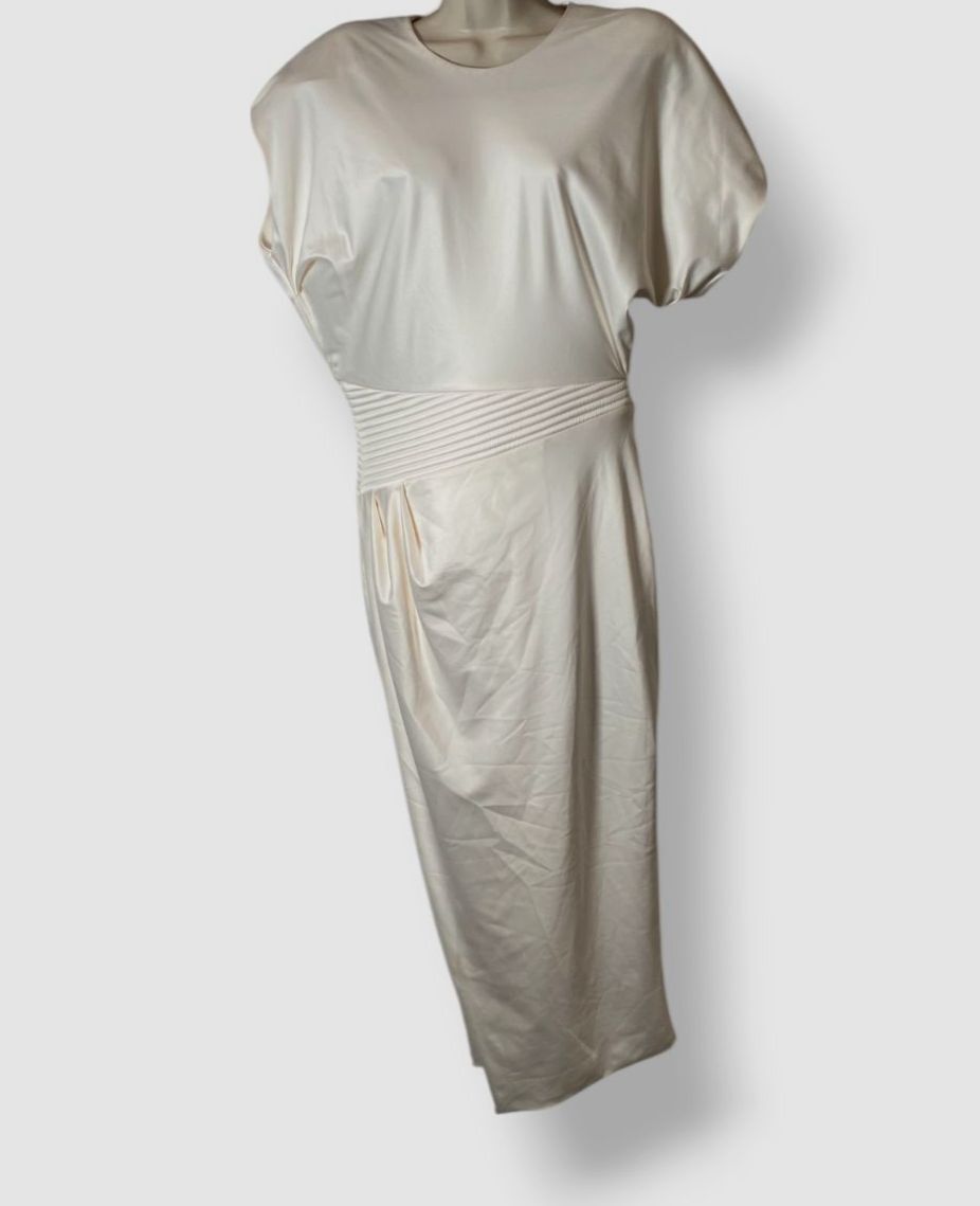 Bond Stitched-Waist Satin Midi Dress