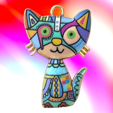 10 pcs Cat Charms Pendants Steampunk Abstract Art Kitty Gold Bead Drops 30mm