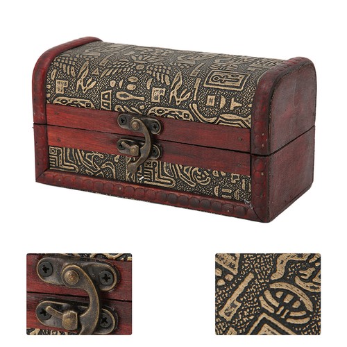 Scatola portaoggetti in legno vintage tesoro decorativa scatola petto scrigno - Foto 3 di 12
