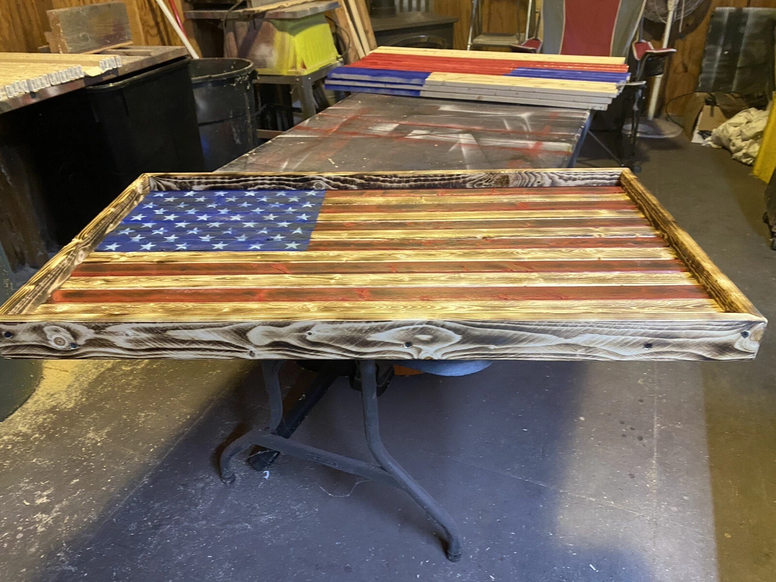 Handcrafted Flag Wall Art Distressed Wood Frame 3ft