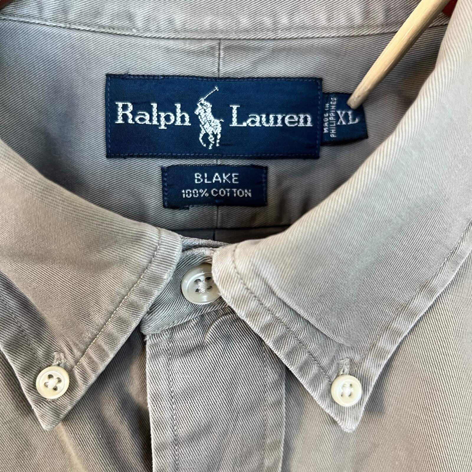 Ralph Lauren Blake camicia uomo XL tortora pony manica lunga bottoni country club