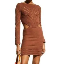 NEW wTag-JUST CAVALLI Brown Cutout Crochet Sweater Dress L
