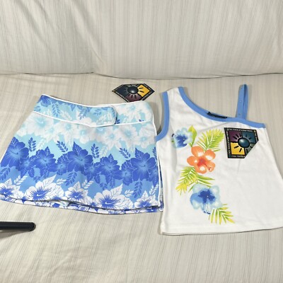 Vintage Y2K No Boundaries Sz 6/6X Skort Tank Top SET NWT Blue Tropical Floral P1