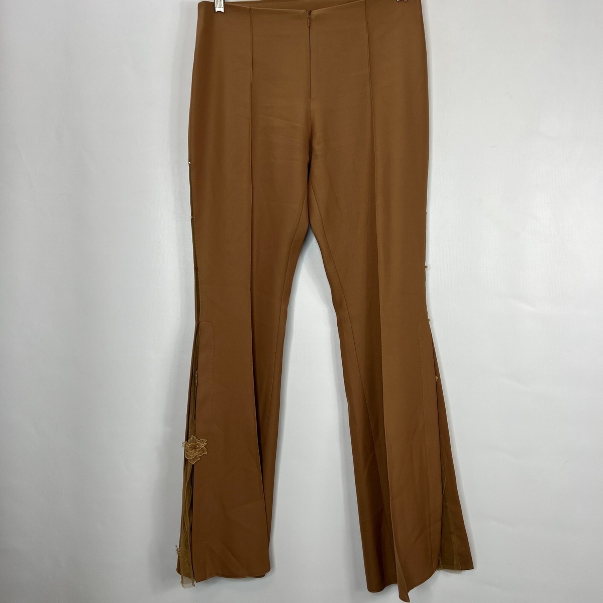Vintage 70s Pants Womens Flare Leg SZ Small Lace Leg Insert