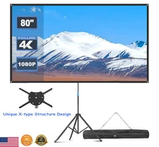 80" Projector PVC Screen with Tripod Stand 4K Ultra HD 16:9 Outdoor Home Cinema