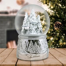 100mm Silver Reindeer in The Woods Snow Globe by The San Francisco Music Box