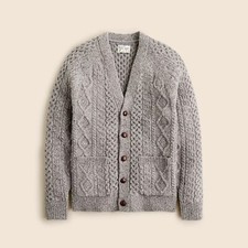 J.Crew Cardigan Sweater Mens Merino Wool Cable-Knit Faded Grey Stone Donegal NEW
